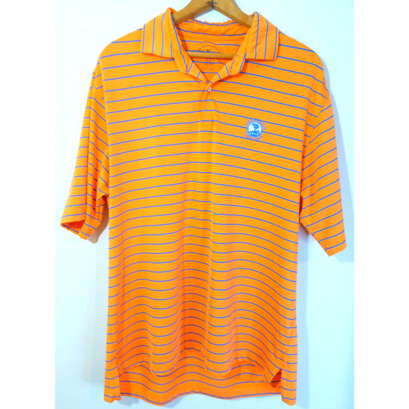 Fairway & Greene Tech Pebble Beach Men's XL Orange Blue Stripe Golf Shirt - Picture 1 of 6